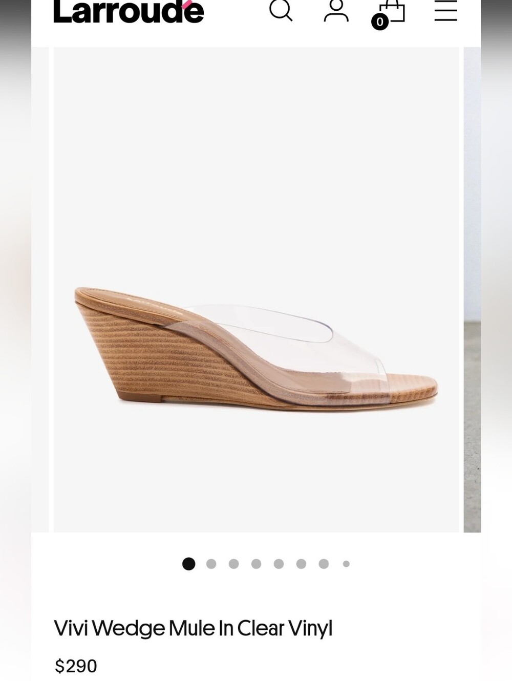 Larroude Clear Vinyl Wedge Mule with Tan Stacked Heel